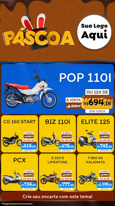 Modelo de Rede Social para Stories com o tema Páscoa para Concessionaria de Motos