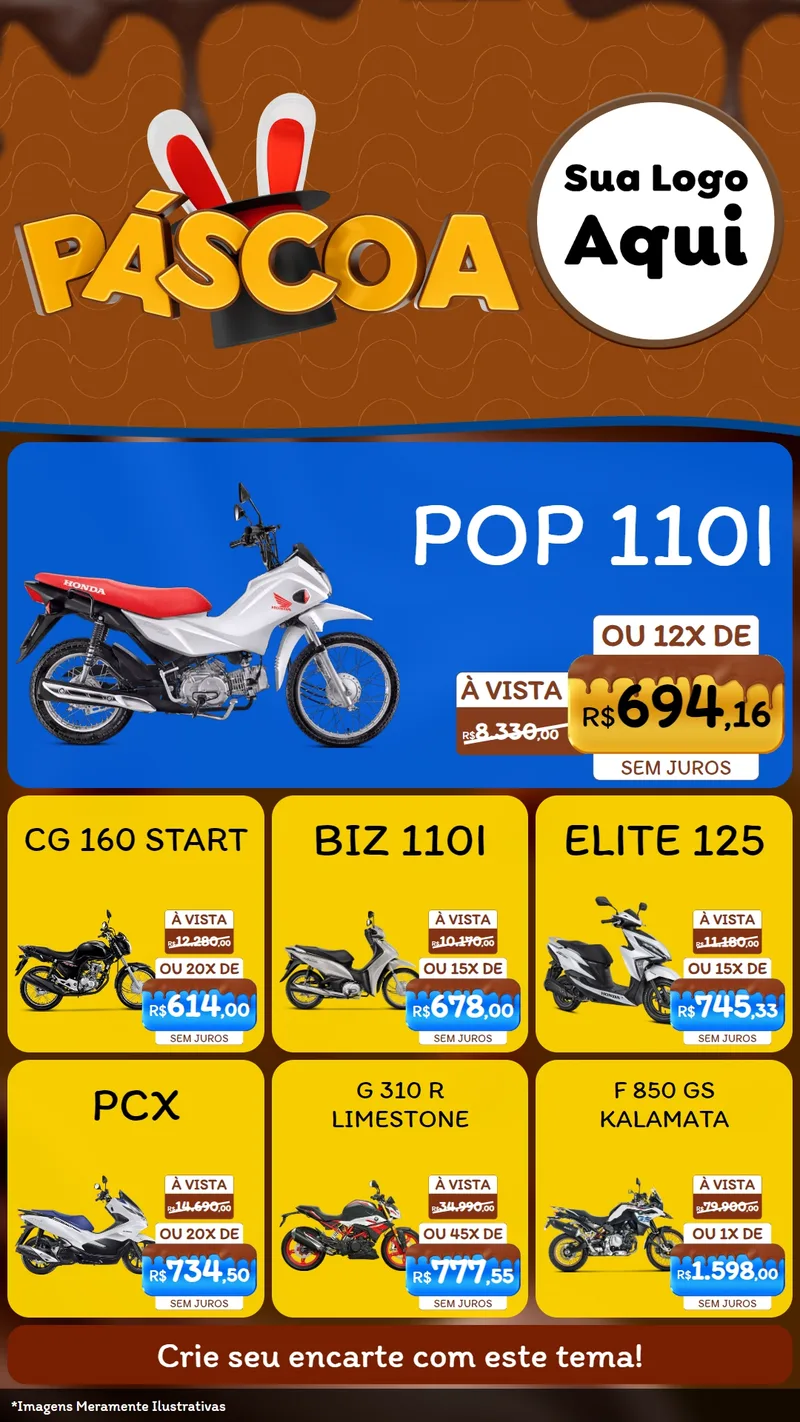 Modelo de Rede Social para Stories com o tema Páscoa para Concessionaria de Motos