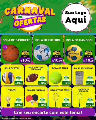 Modelo de Rede Social para Feed Instagram com o tema Carnaval de Ofertas para Artigos Esportivos