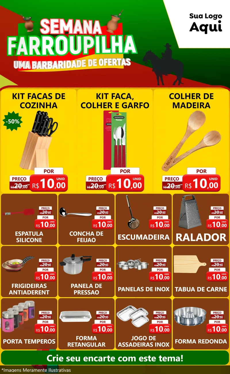 Modelo de Encarte para Encarte Grande com o tema Semana Farroupilha - Uma Barbaridade de Ofertas para Utilidades Domésticas