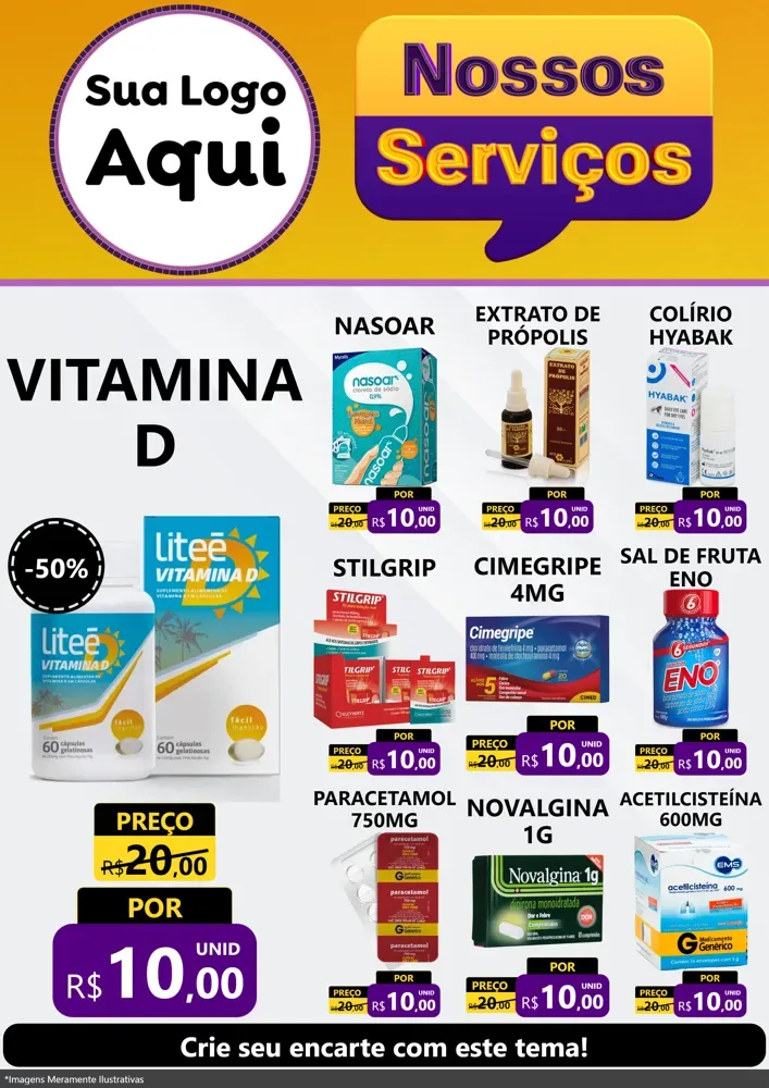 Modelo de Encarte para Encarte A4 Vertical com o tema Nossos Serviços para Farmácia