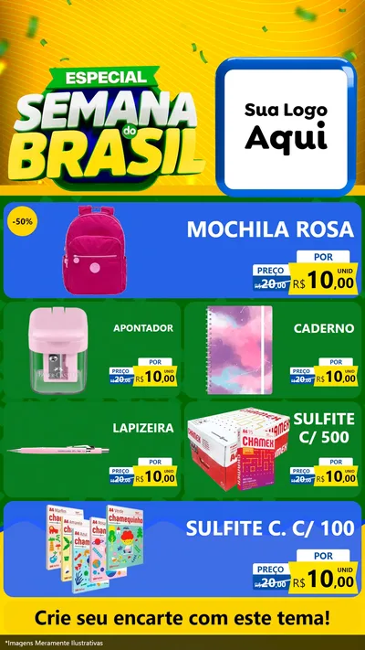 Modelo de TV para TV Vertical com o tema Especial Semana do Brasil para Papelaria