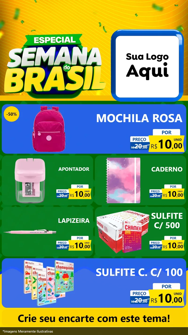 Modelo de TV para TV Vertical com o tema Especial Semana do Brasil para Papelaria