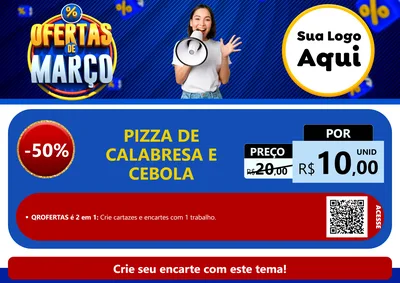 Modelo de Cartaz para Cartaz A4 Horizontal com o tema Ofertas de Março para Pizzaria
