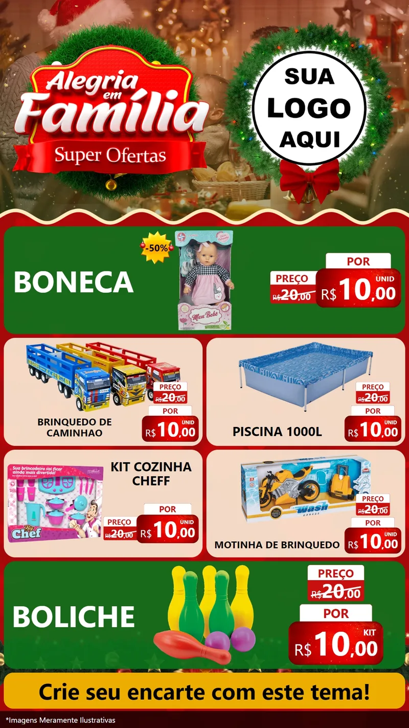 Modelo de TV para TV Vertical com o tema Alegria Em Família - Super Ofertas para Brinquedos