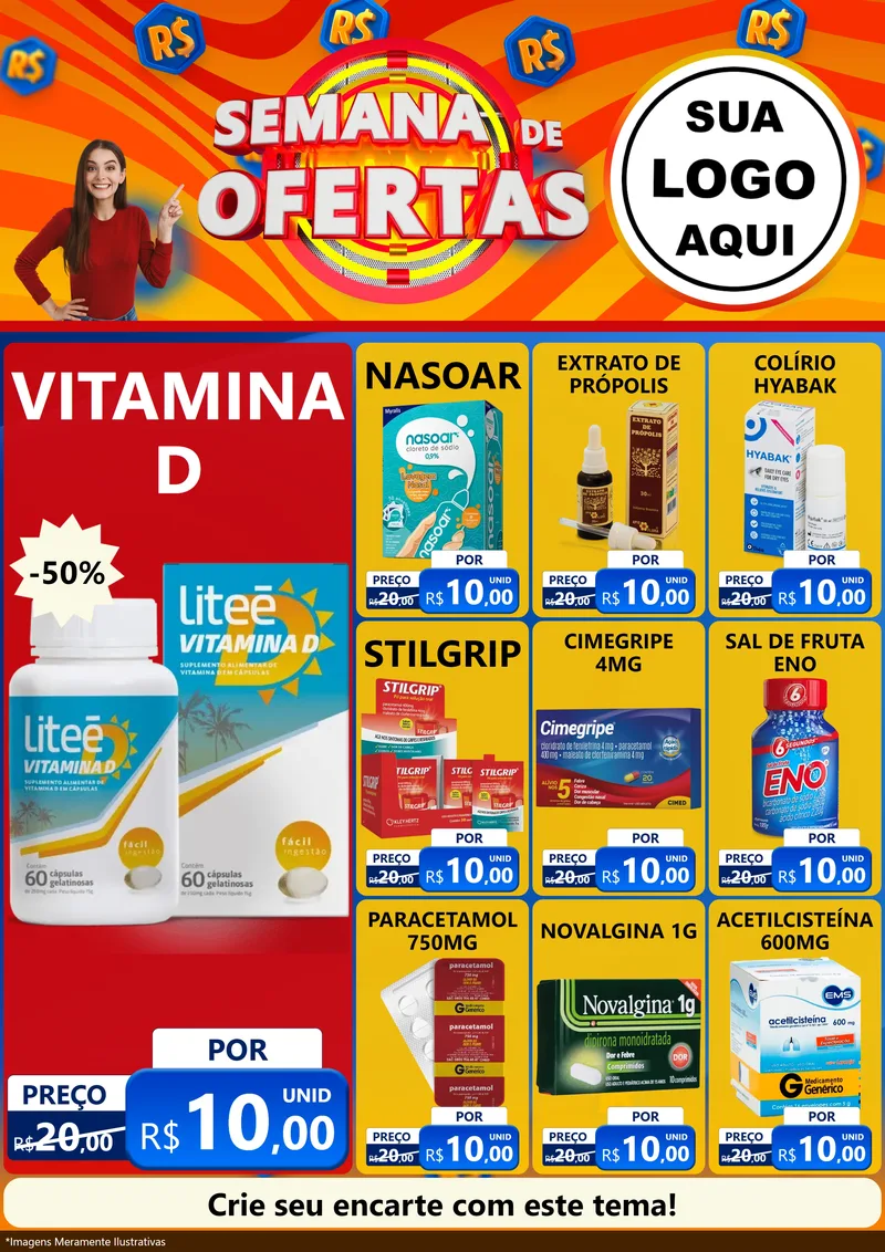 Modelo de Encarte para Encarte A4 Vertical com o tema Semana de Ofertas para Farmácia