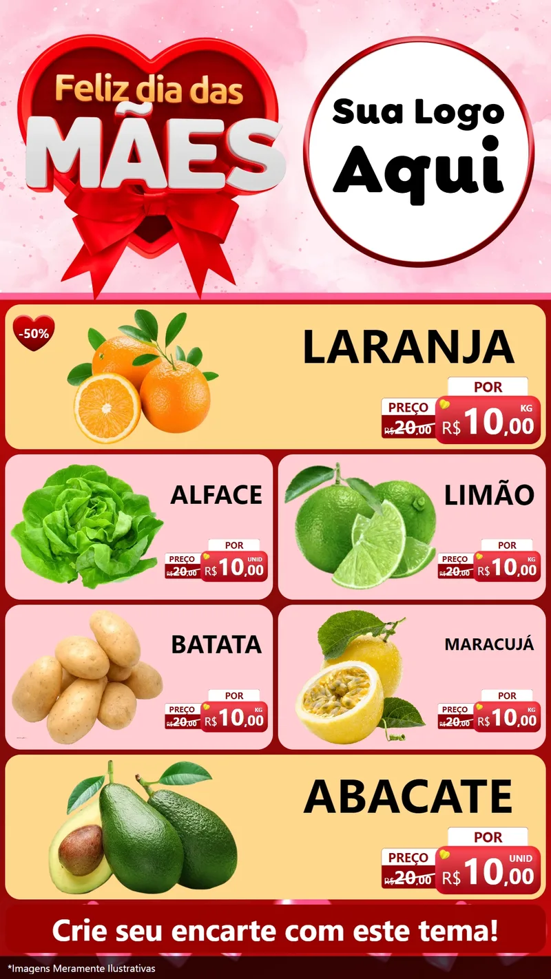 Modelo de TV para TV Vertical com o tema Feliz Dia Das Mães para Hortifrúti