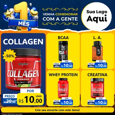 Modelo de Rede Social para Feed Facebook com o tema Um Mês de Aniversário para Suplementos alimentares