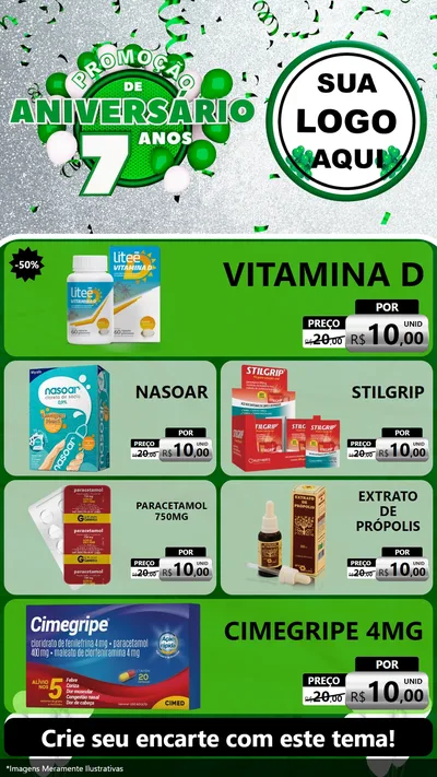 Modelo de TV para TV Vertical com o tema Promoção de Aniversário - 7 Anos para Farmácia