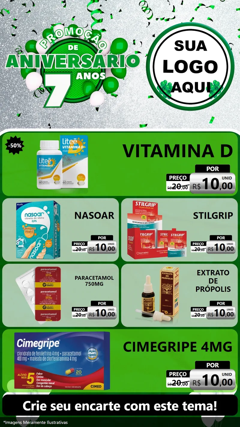 Modelo de TV para TV Vertical com o tema Promoção de Aniversário - 7 Anos para Farmácia