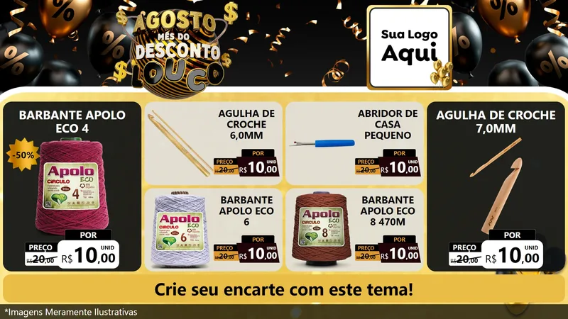 Modelo de TV para TV Horizontal com o tema Agosto Mês do Desconto Louco para Armarinho e Aviamentos