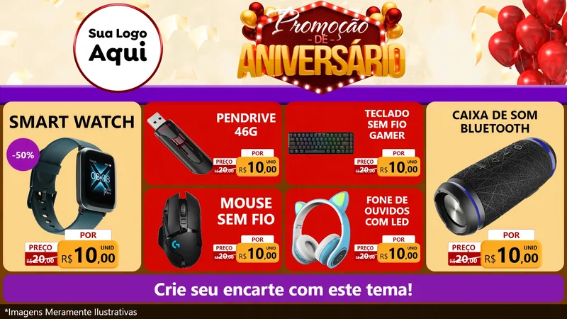 Modelo de TV para TV Horizontal com o tema Promoção de Aniversário para Informática