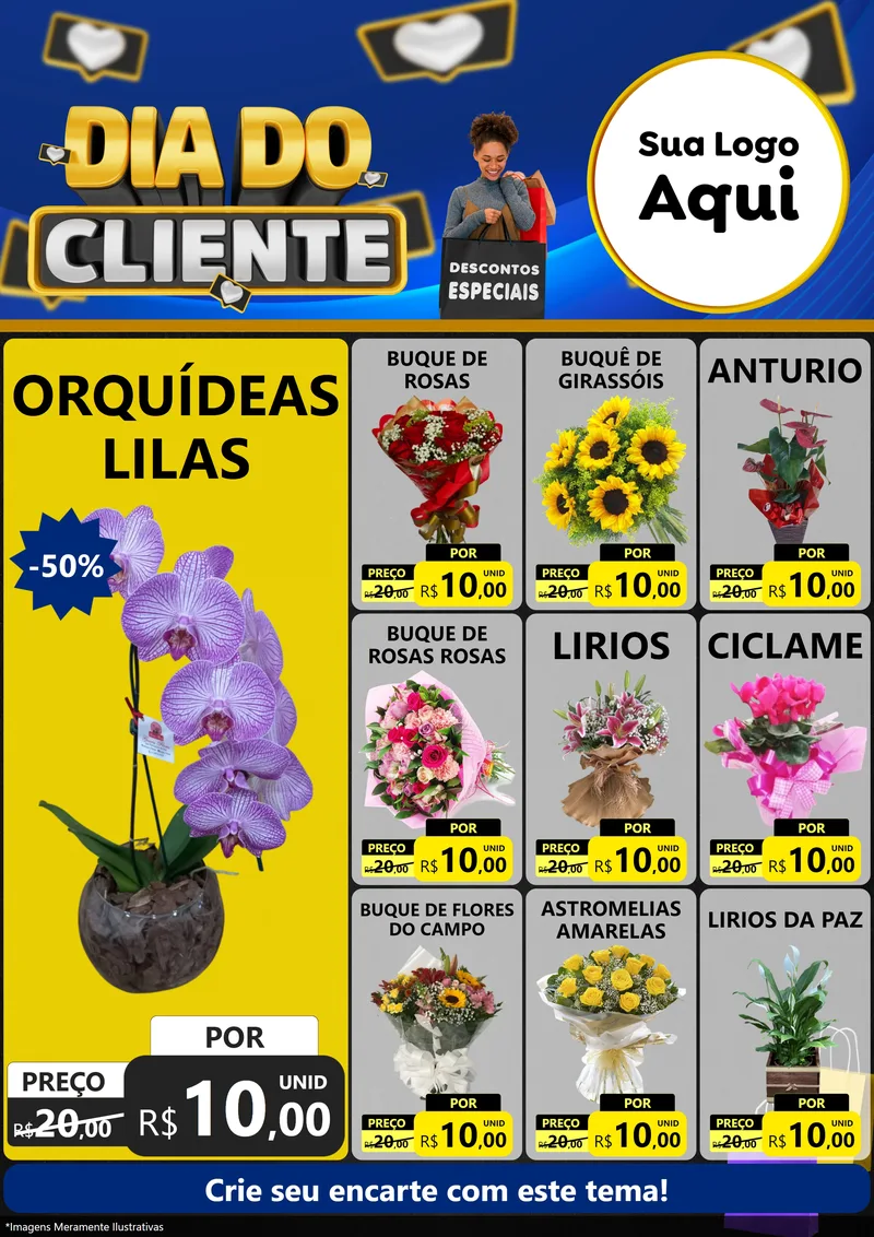 Modelo de Encarte para Encarte A4 Vertical com o tema Dia Do Cliente para Floricultura e jardim