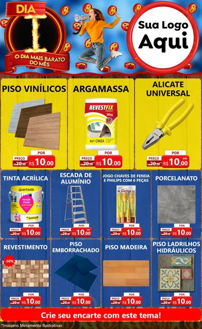 Modelo de Encarte para Encarte Grande com o tema Dia I - O Dia Mais Barato Do Mês para Material para Construção