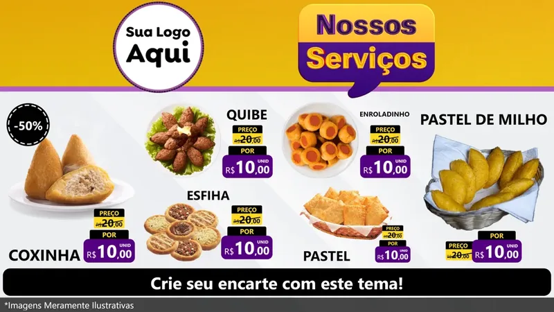 Modelo de TV para TV Horizontal com o tema Nossos Serviços para Salgadaria