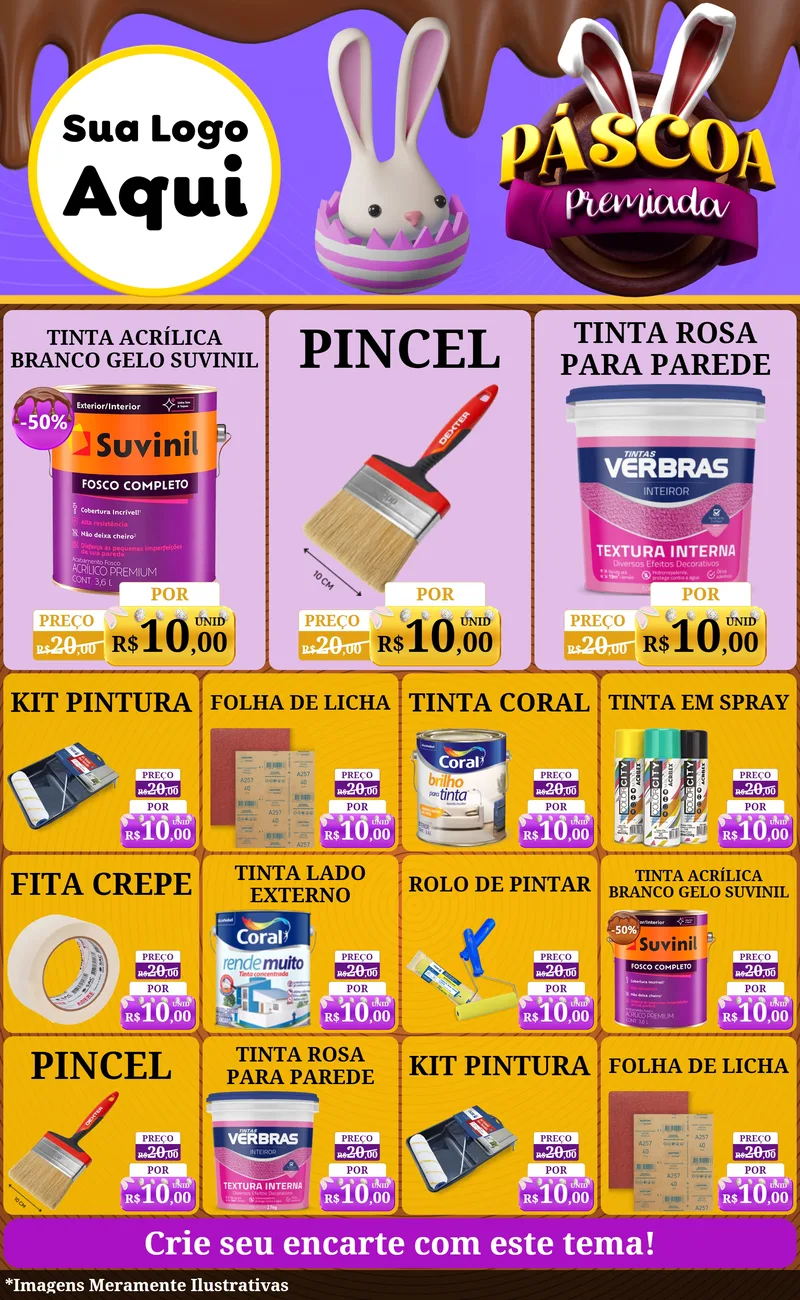 Modelo de Encarte para Encarte Grande com o tema Páscoa Premiada para Tintas e Ferramentas