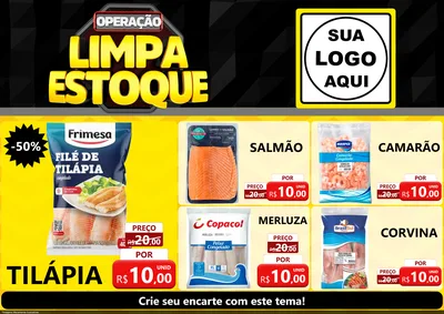 Modelo de Encarte para Encarte A4 Horizontal com o tema Operação Limpa Estoque para Peixaria