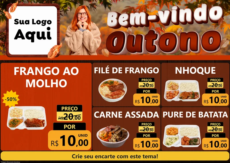 Modelo de Encarte para Encarte A4 Horizontal com o tema Bem-vindo Outono para Restaurante