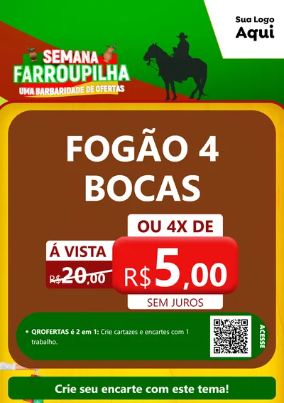 Modelo de Cartaz para Cartaz A4 Vertical com o tema Semana Farroupilha - Uma Barbaridade de Ofertas para Móveis e Eletro