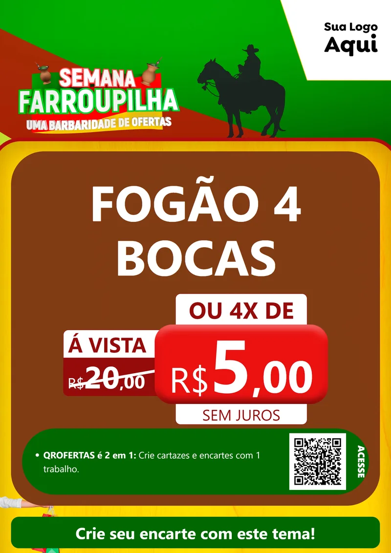 Modelo de Cartaz para Cartaz A4 Vertical com o tema Semana Farroupilha - Uma Barbaridade de Ofertas para Móveis e Eletro