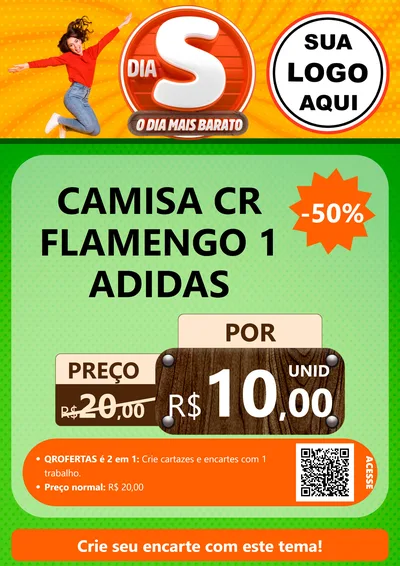 Modelo de Cartaz para Cartaz A4 Vertical com o tema Dia S - O Dia Mais Barato para Roupas e acessórios