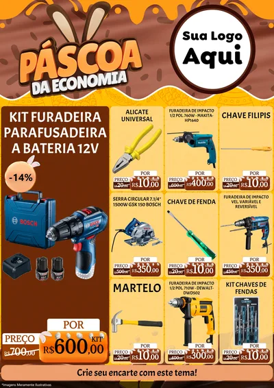 Modelo de Encarte para Encarte A4 Vertical com o tema Páscoa da Economia para Maquinas e Ferramentas