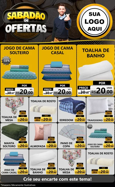 Modelo de Encarte para Encarte Grande com o tema Sabadão de Ofertas para Cama, Mesa e Banho