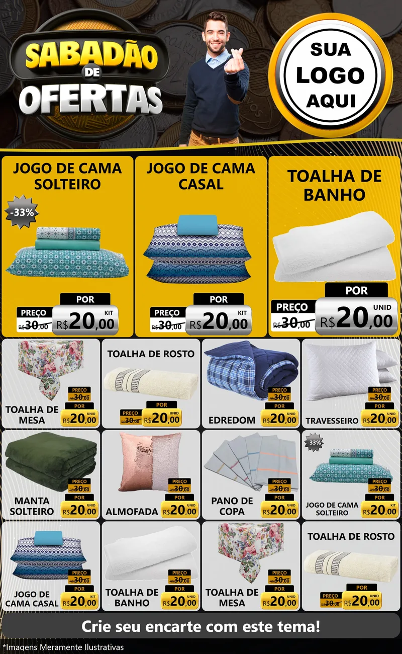 Modelo de Encarte para Encarte Grande com o tema Sabadão de Ofertas para Cama, Mesa e Banho