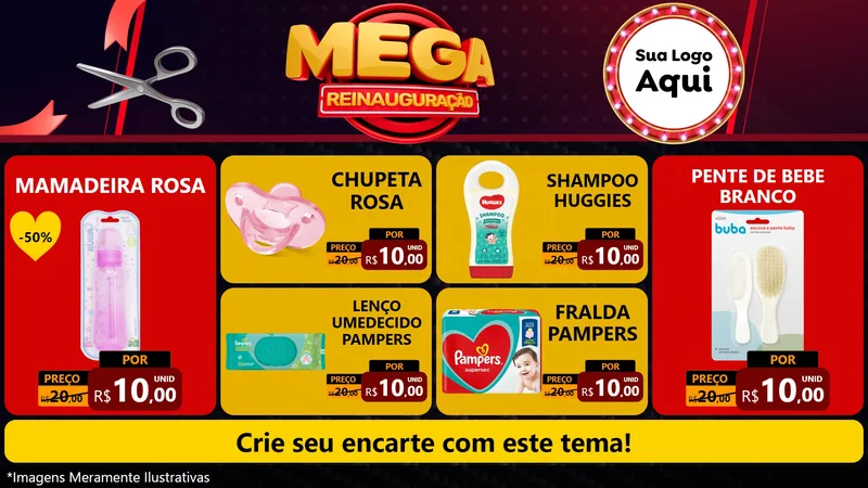 Modelo de TV para TV Horizontal com o tema Mega Reinauguração para Bebês