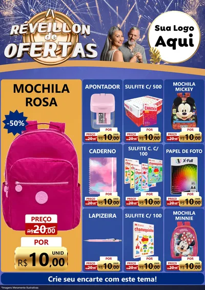 Modelo de Encarte para Encarte A4 Vertical com o tema Réveillon de Ofertas para Papelaria