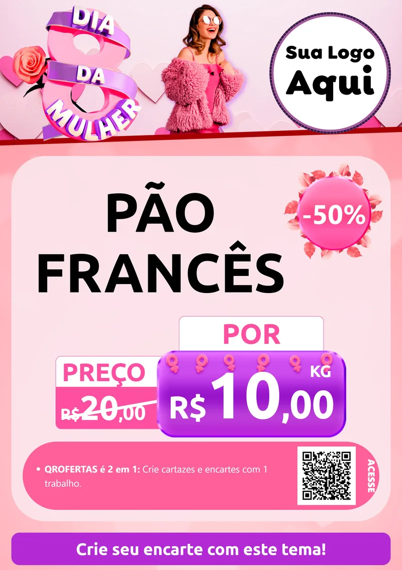 Modelo de Cartaz para Cartaz A4 Vertical com o tema Dia da Mulher para Padaria
