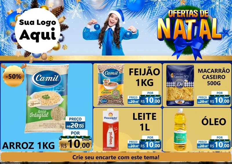 Modelo de Encarte para Encarte A4 Horizontal com o tema Ofertas de Natal para Supermercado