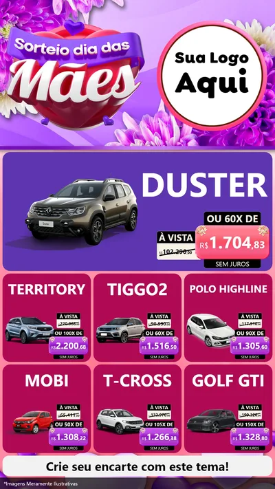Modelo de Rede Social para Stories com o tema Sorteio Dia das Mães para Concessionaria de Carros