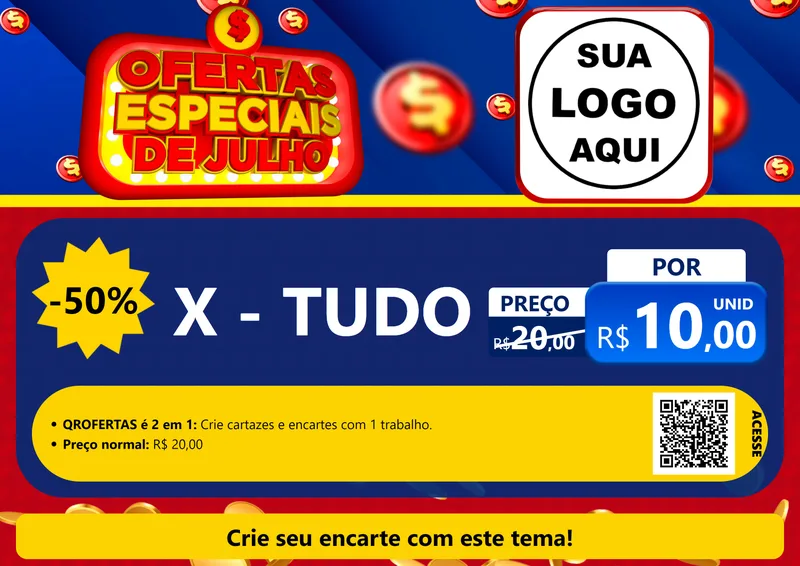 Modelo de Cartaz para Cartaz A4 Horizontal com o tema Ofertas Especiais de Julho para Hamburgueria