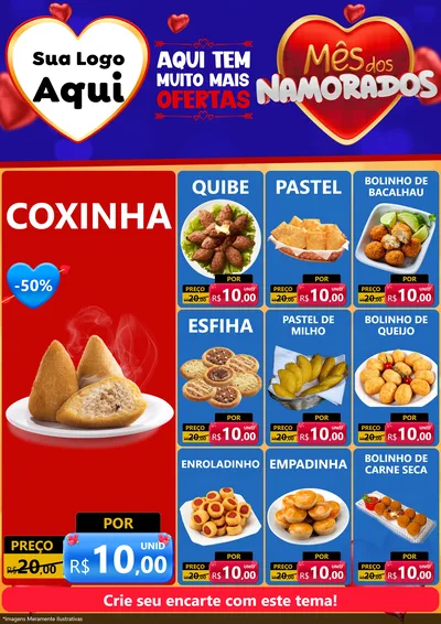Modelo de Encarte para Encarte A4 Vertical com o tema Mês dos Namorados para Salgadaria