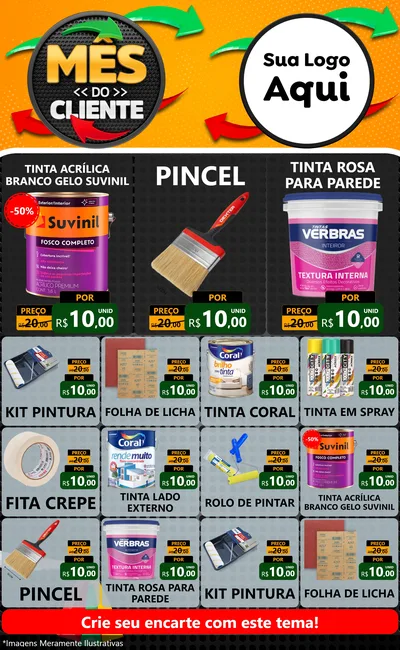 Modelo de Encarte para Encarte Grande com o tema Mês do Cliente para Tintas e Ferramentas