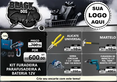 Modelo de Encarte para Encarte A4 Horizontal com o tema Black dos Sonhos para Maquinas e Ferramentas
