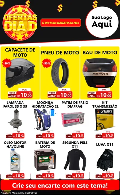 Modelo de Encarte para Encarte Grande com o tema Dia D para Moto peças