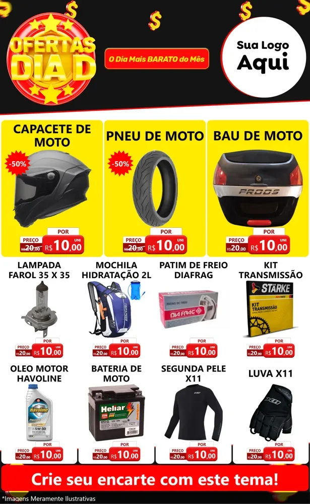 Modelo de Encarte para Encarte Grande com o tema Dia D para Moto peças