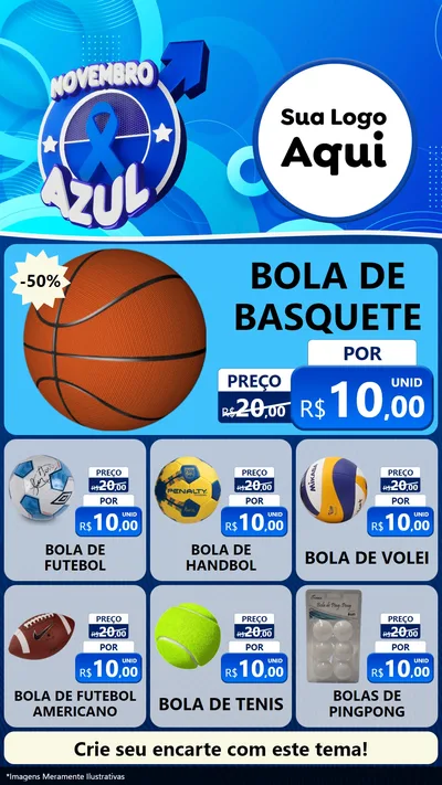 Modelo de Rede Social para Stories com o tema Novembro Azul para Artigos Esportivos
