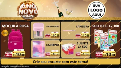 Modelo de TV para TV Horizontal com o tema Feliz Ano Novo 2027 para Papelaria
