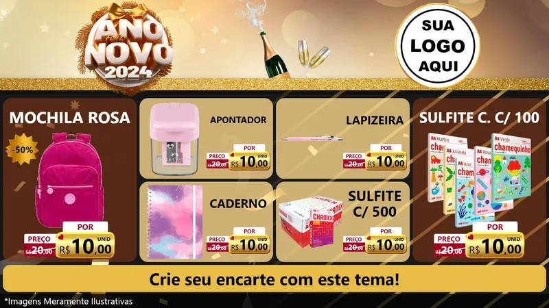 Modelo de TV para TV Horizontal com o tema Feliz Ano Novo 2027 para Papelaria
