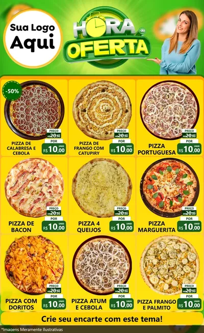 Modelo de Encarte para Encarte Grande com o tema Hora da Oferta para Pizzaria