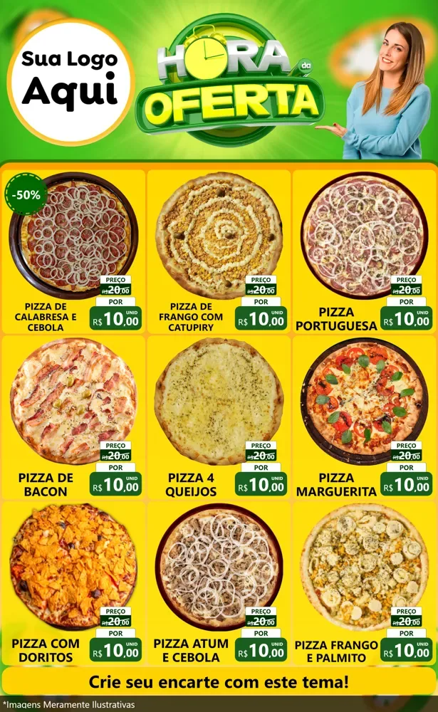 Modelo de Encarte para Encarte Grande com o tema Hora da Oferta para Pizzaria