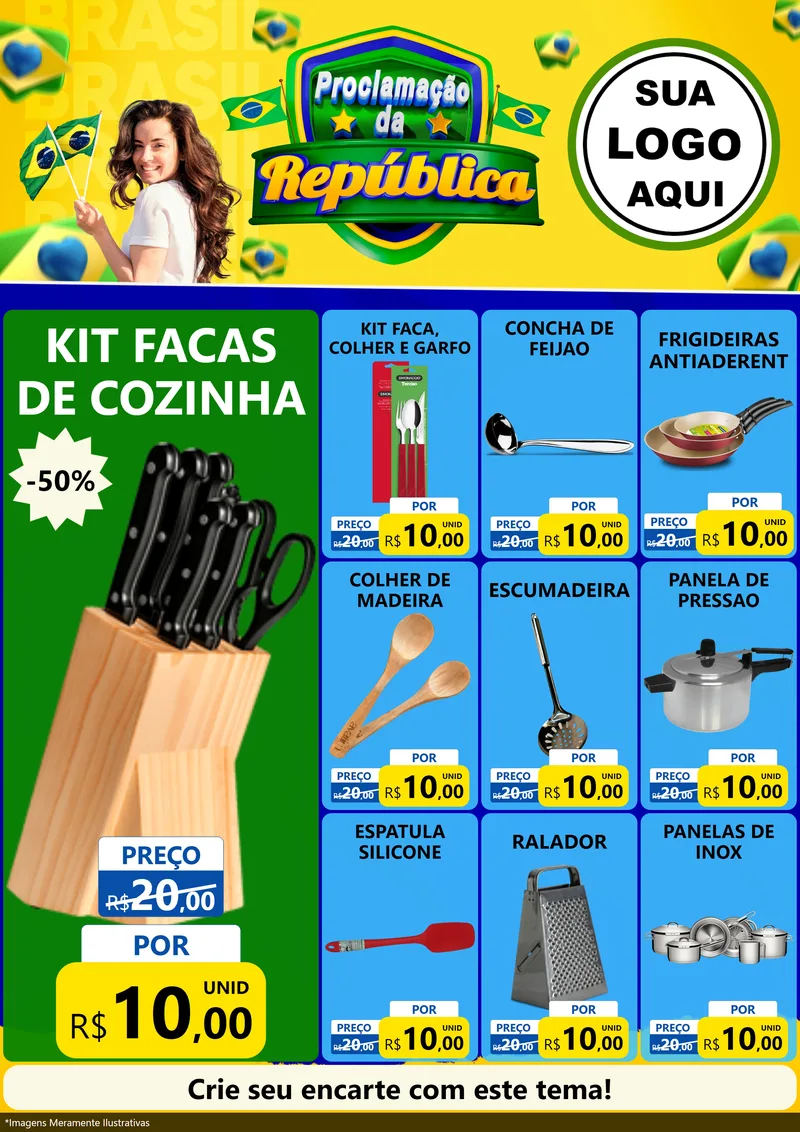 Modelo de Encarte para Encarte A4 Vertical com o tema Proclamação da República para Utilidades Domésticas