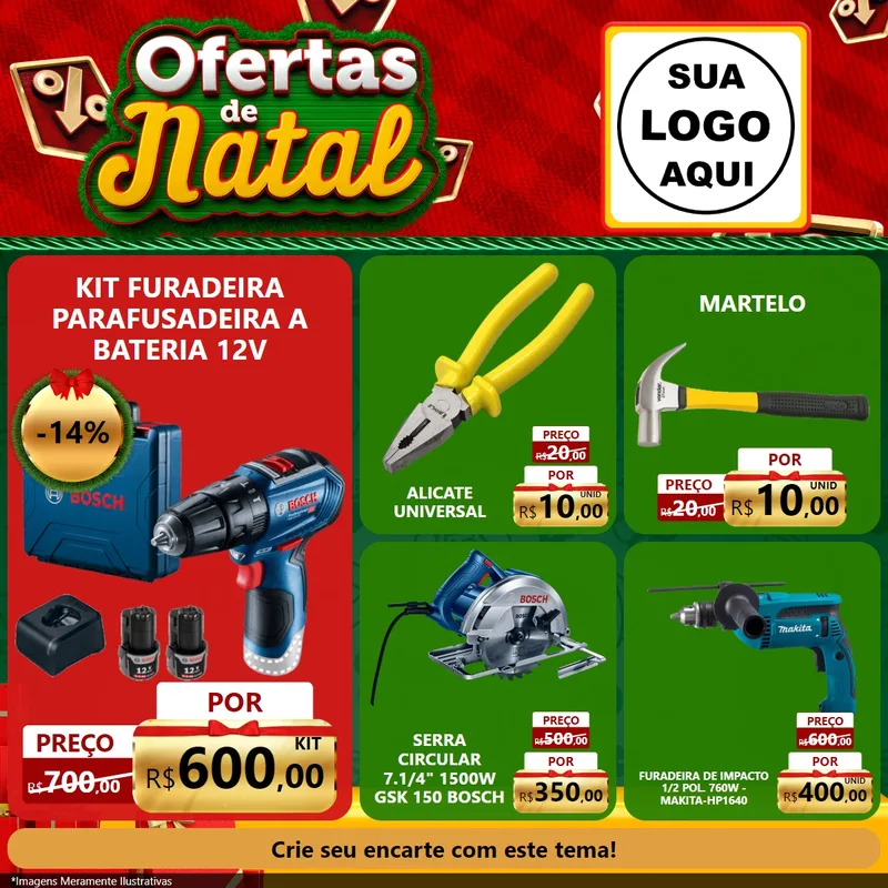 Modelo de Rede Social para Feed Facebook com o tema Ofertas de Natal para Maquinas e Ferramentas