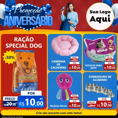 Modelo de Rede Social para Feed Facebook com o tema Promoção de Aniversário para Pet Shop