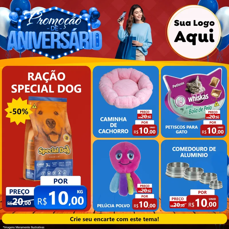 Modelo de Rede Social para Feed Facebook com o tema Promoção de Aniversário para Pet Shop