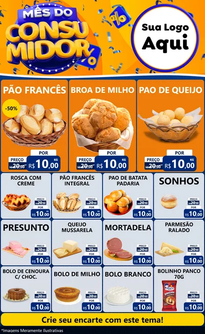 Modelo de Encarte para Encarte Grande com o tema Mês do Consumidor para Padaria