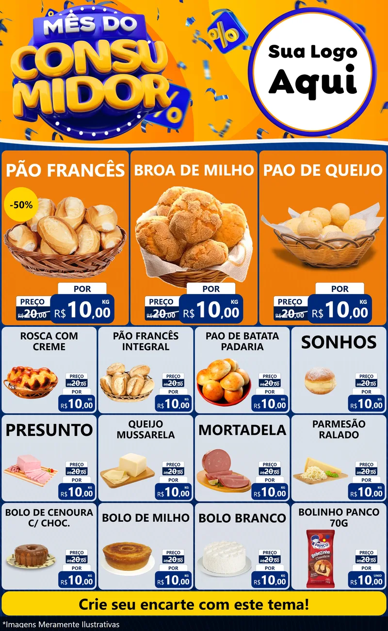 Modelo de Encarte para Encarte Grande com o tema Mês do Consumidor para Padaria